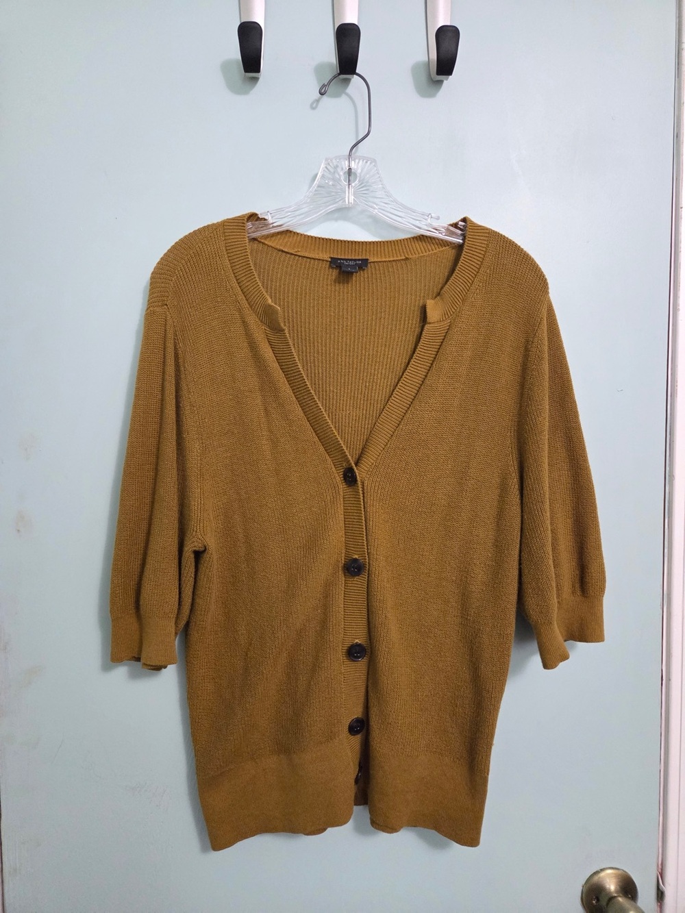 Ann Taylor Ochre Button-Front Knit Cardigan